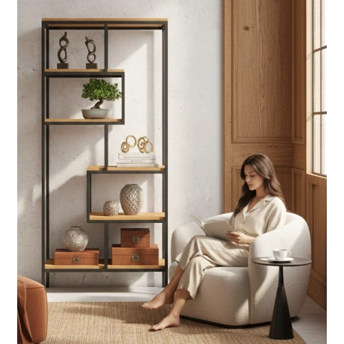 REGAŁ NA KSIĄŻKI METALOWE DREWNO LITE DĄB JESION OLCHA RNK-109